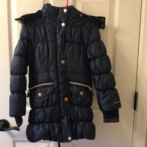London Fog Navy Faux fur trim puffer coat 6x